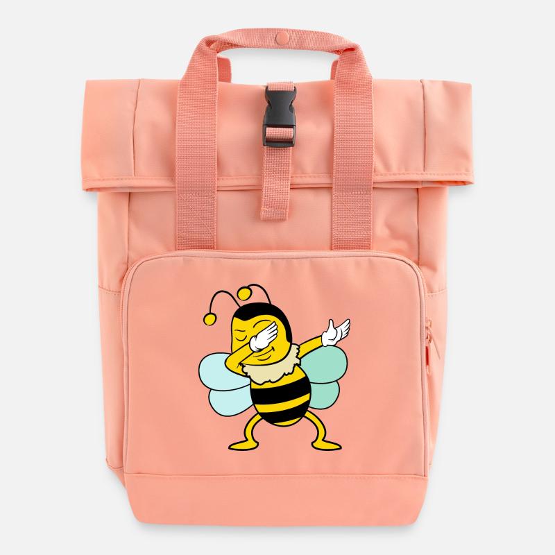 Dabbing Dab Bee - Roll Top Backpack with Two Handles - chintz rose