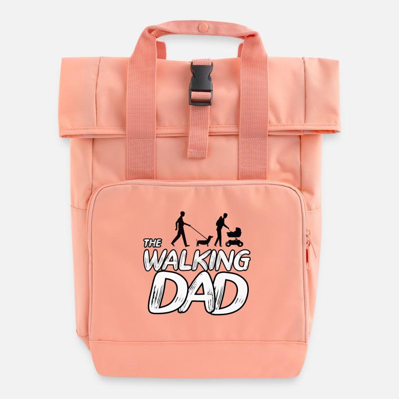 Le papa walking se promène avec l’enfant et le chien - Sac à dos Roll Top à deux anses - rose liberty