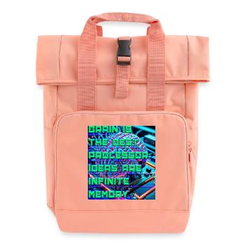 The Brain Is the Best Processor — Tech Neon Quote  - Roll Top Backpack with Two Handles - chintz rose - Front