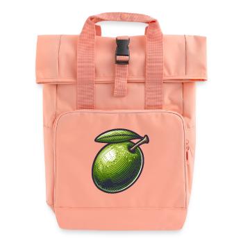 Vibrant Cartoon Green Apple - Roll Top Backpack with Two Handles - chintz rose - Front