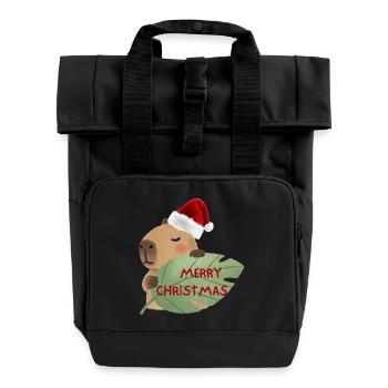 Ours de Noël avec salutation de feuille - Sac à dos Roll Top à deux anses - noir - Devant