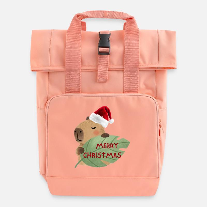 Weihnachtsbär mit Blattgruß - Rolltop Rucksack mit zwei Griffen - Chintzrosa