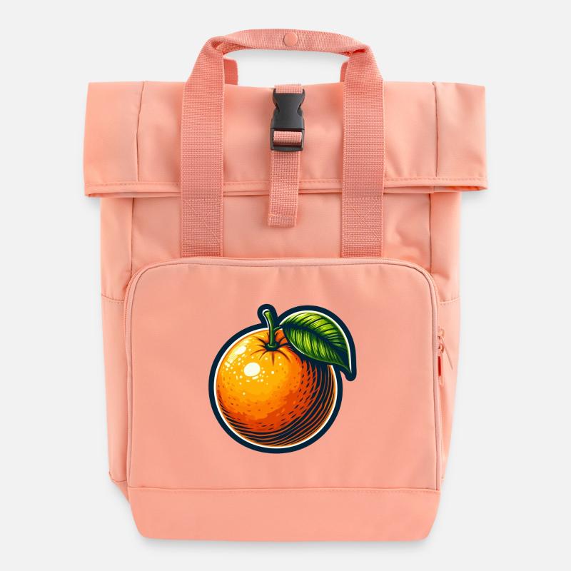 Helles Cartoon-Orange mit Blatt - Rolltop Rucksack mit zwei Griffen - Chintzrosa