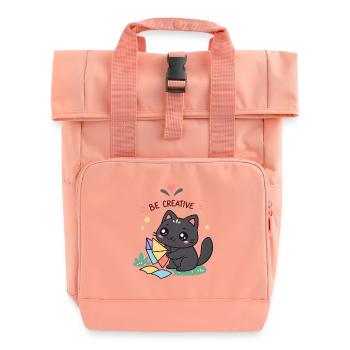 Creative Cat and Colorful Origami - Roll Top Backpack with Two Handles - chintz rose - Front