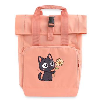 Kawaii Black Cat and Daisy - Roll Top Backpack with Two Handles - chintz rose - Front