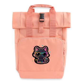 Black Cat Rainbow Glasses - Roll Top Backpack with Two Handles - chintz rose - Front