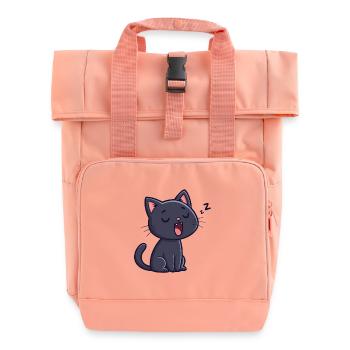 Cartoon Sleeping Black Cat - Roll Top Backpack with Two Handles - chintz rose - Front