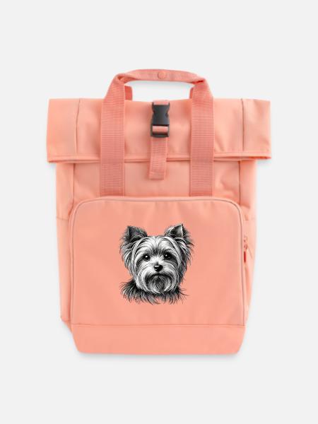 Yorkie Porträt - Rolltop Rucksack mit zwei Griffen - Chintzrosa