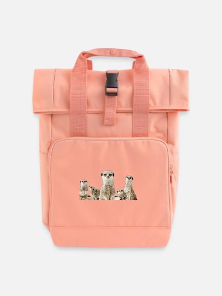 Erdmännchen Familie - Rolltop Rucksack mit zwei Griffen - Chintzrosa