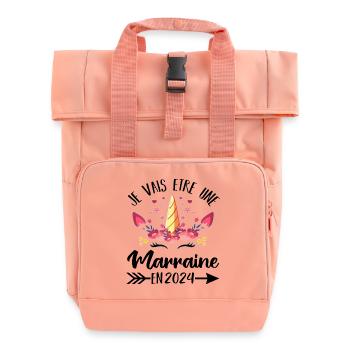 Je vais être marraine en 2024 cadeau licorne - Sac à dos Roll Top à deux anses - rose liberty - Devant