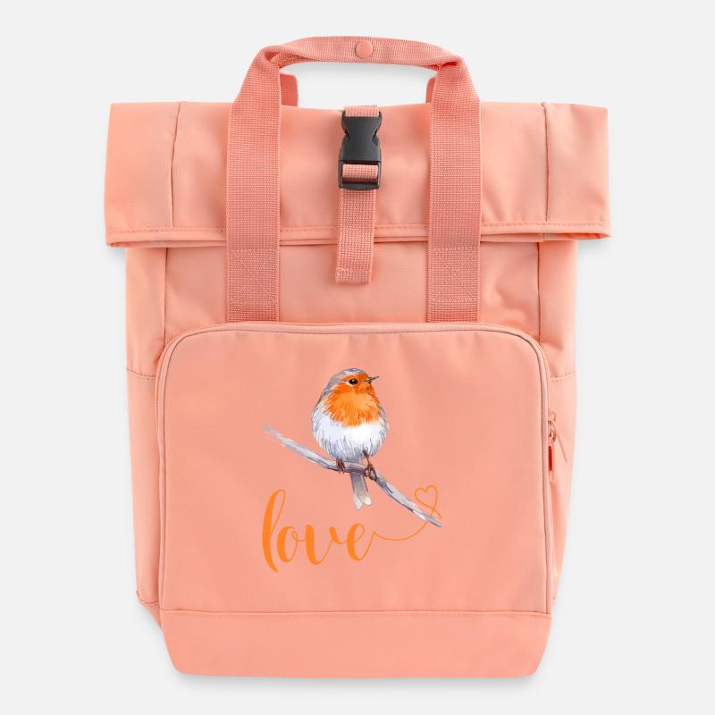 Robin with love text - Roll Top Backpack with Two Handles - chintz rose