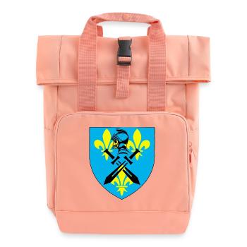 Schwarzer Ritter und mittelalterliches Wappen - Rolltop Rucksack mit zwei Griffen - Chintzrosa - Vorne