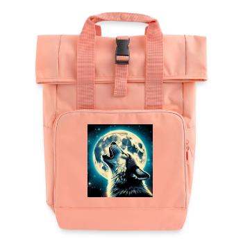 Wolf howls at the Full Moon - Roll Top Backpack with Two Handles - chintz rose - Front