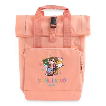 Schulkind 2026 Regenbogen Stil - Rolltop Rucksack mit zwei Griffen - Chintzrosa - Vorne