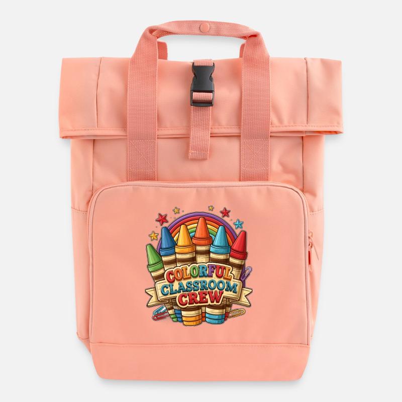 Colorful Classroom Crew - Roll Top Backpack with Two Handles - chintz rose