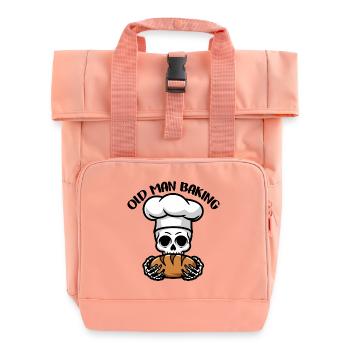 Lustiger Bäcker Skull mit Brot. Alter Mann backt - Rolltop Rucksack mit zwei Griffen - Chintzrosa - Vorne