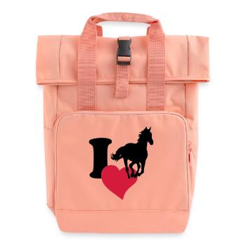 I love horses - J'adore les chevaux - Sac à dos Roll Top à deux anses - rose liberty - Devant