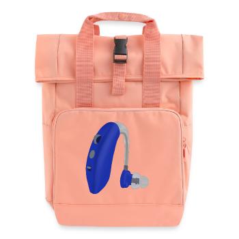 Ein blaues Hörgerät - Rolltop Rucksack mit zwei Griffen - Chintzrosa - Vorne