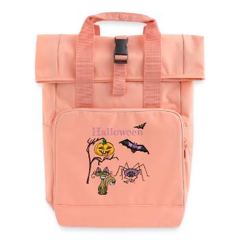 Halloween Kürbis und Fledermaus Design - Rolltop Rucksack mit zwei Griffen - Chintzrosa - Vorne