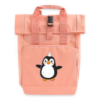 Glücklicher Pinguin mit Partyhut - Cartoon Design - Rolltop Rucksack mit zwei Griffen - Chintzrosa - Vorne