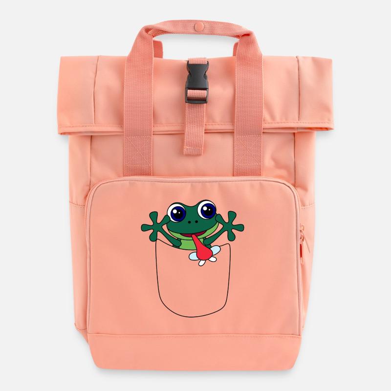 Frosch in Brusttasche – lustiges Tierdesign - Rolltop Rucksack mit zwei Griffen - Chintzrosa