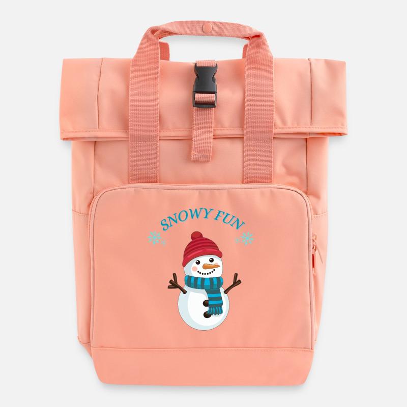 Snowman Fun - Roll Top Backpack with Two Handles - chintz rose
