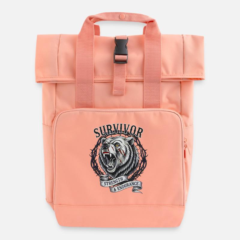 Strength, Nature, Adventure Survivor - Roll Top Backpack with Two Handles - chintz rose