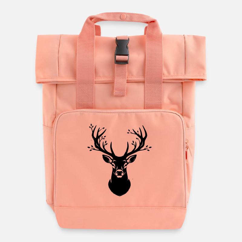 Silhouette de la forêt de bois de cerf - Sac à dos Roll Top à deux anses - rose liberty