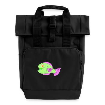 Poisson de bande dessinée mignon - Sac à dos Roll Top à deux anses - noir - Devant