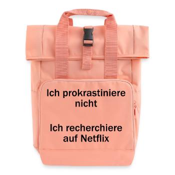 Unispruch "Ich prokrastiniere nicht" Studenten - Rolltop Rucksack mit zwei Griffen - Chintzrosa - Vorne