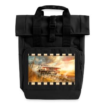 Retro-Muscle-Car in kinoreifer Action - Rolltop Rucksack mit zwei Griffen - Schwarz - Vorne