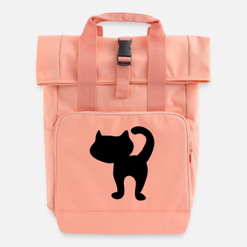kitten_silhouette - Roll Top Backpack with Two Handles - chintz rose