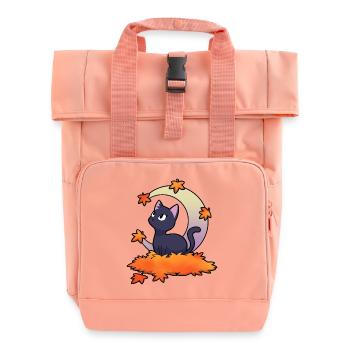 Black cat under autumn moon - Roll Top Backpack with Two Handles - chintz rose - Front