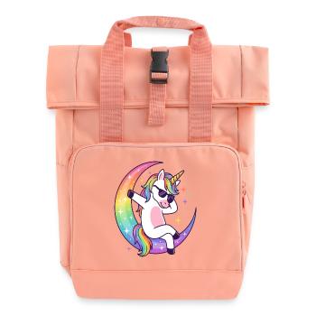 Rainbow Unicorn Moon Groove - Roll Top Backpack with Two Handles - chintz rose - Front