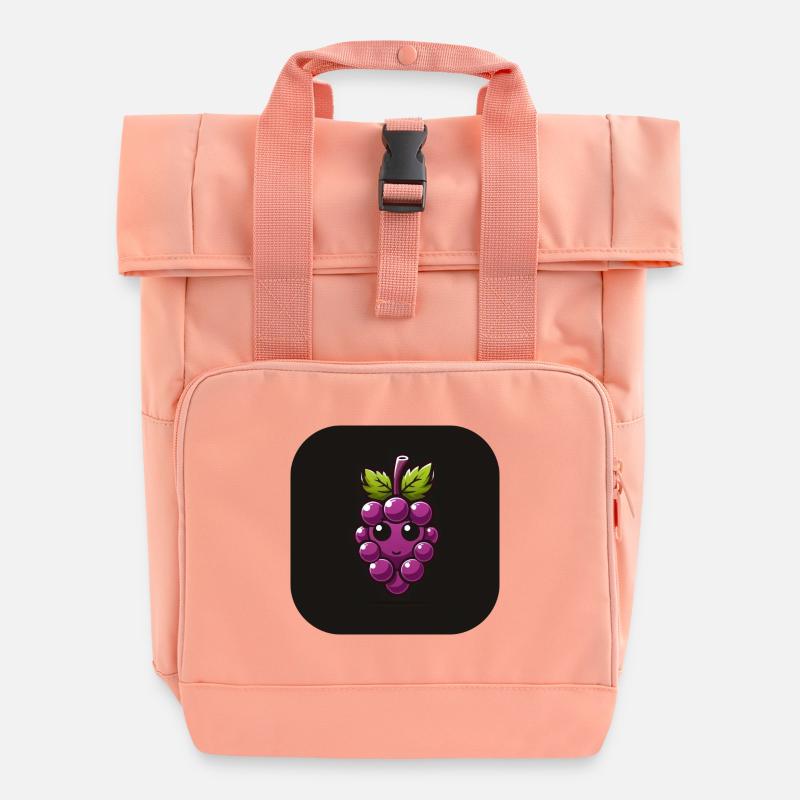 Purple grape with face - Roll Top Backpack with Two Handles - chintz rose