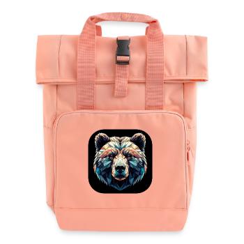 Colorful Bear in Polygon Design - Roll Top Backpack with Two Handles - chintz rose - Front
