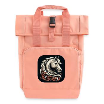 Pferd Kopf Schwarz Weiß Braun - Rolltop Rucksack mit zwei Griffen - Chintzrosa - Vorne