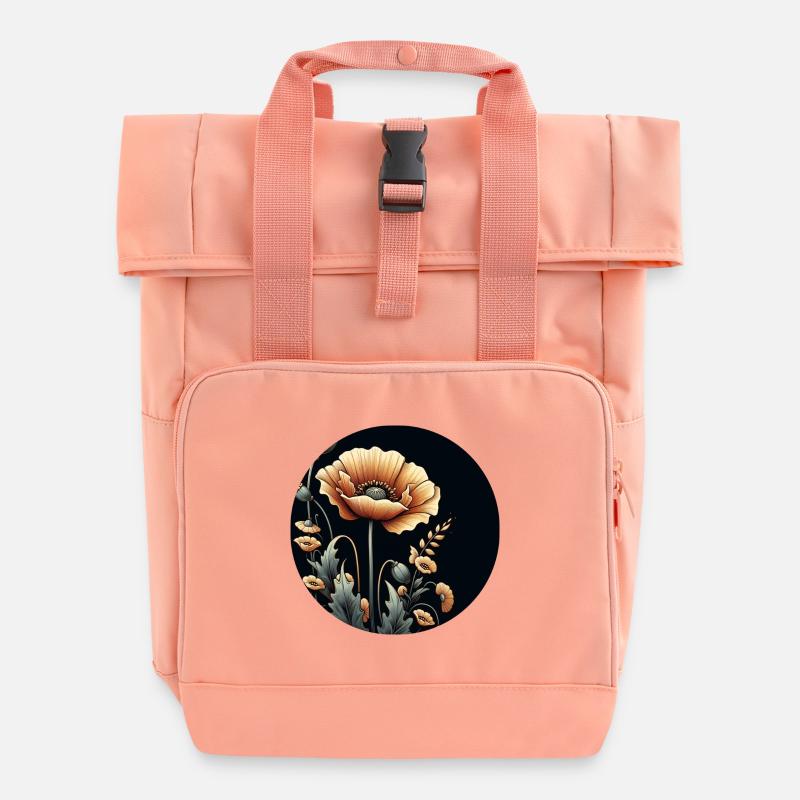 Blume Orange Beige Natur Botanik - Rolltop Rucksack mit zwei Griffen - Chintzrosa