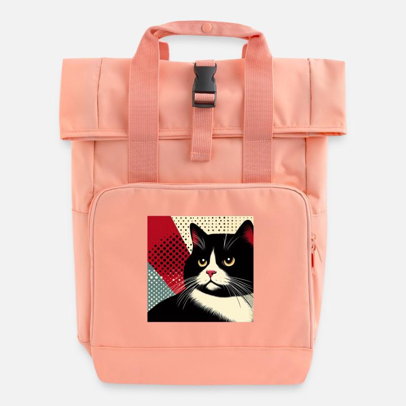 Cat 1 1 - Roll Top Backpack with Two Handles - chintz rose