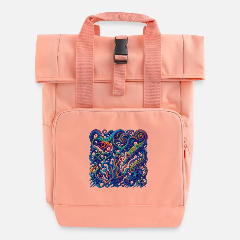 Hallucination Grid - Roll Top Backpack with Two Handles - chintz rose