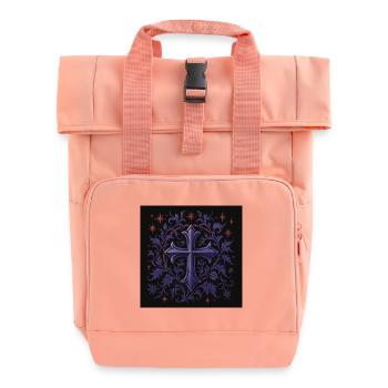 Lavender Gothic Cross Floral Design - Roll Top Backpack with Two Handles - chintz rose - Front