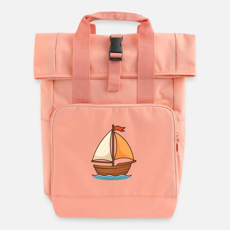 Maritime Sailing Ship Watercolor Design - Roll Top Backpack with Two Handles - chintz rose