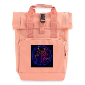 Creative Heart and Brain Neon Design - Roll Top Backpack with Two Handles - chintz rose - Front
