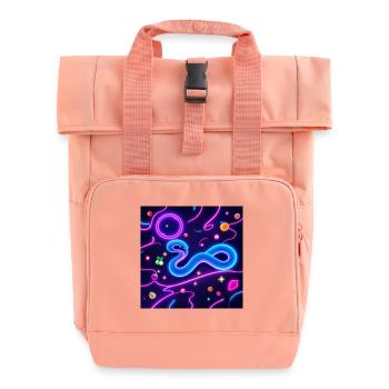 Glowing Neon Snake with Fruit Motifs - Roll Top Backpack with Two Handles - chintz rose - Front