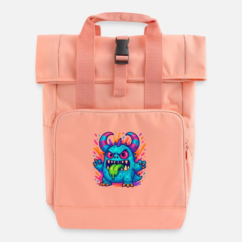 Bunter Grummel-Drache mit Zunge - Rolltop Rucksack mit zwei Griffen - Chintzrosa