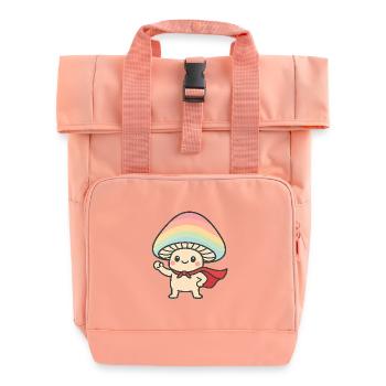 Mushroom Superhelden Cartoon Design - Rolltop Rucksack mit zwei Griffen - Chintzrosa - Vorne