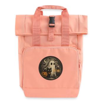 Spooky Halloween night scene with cat - Roll Top Backpack with Two Handles - chintz rose - Front