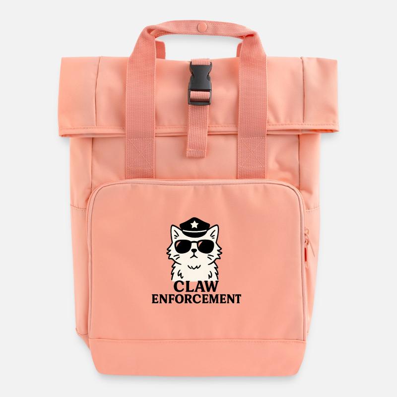 Claw Enforcement – Funny Cat Shirt - Roll Top Backpack with Two Handles - chintz rose