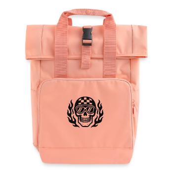 Crâne de flammes avec casque à damier - Sac à dos Roll Top à deux anses - rose liberty - Devant