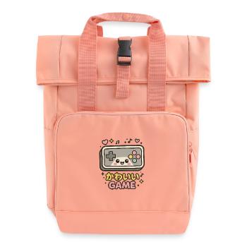 Kawaii Game Controller Illustration - Roll Top Backpack with Two Handles - chintz rose - Front